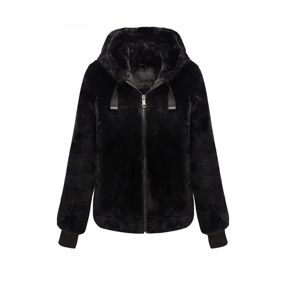 Geschallino Women's Faux Fur Coat Hooded Fluffy Shearling Jacket